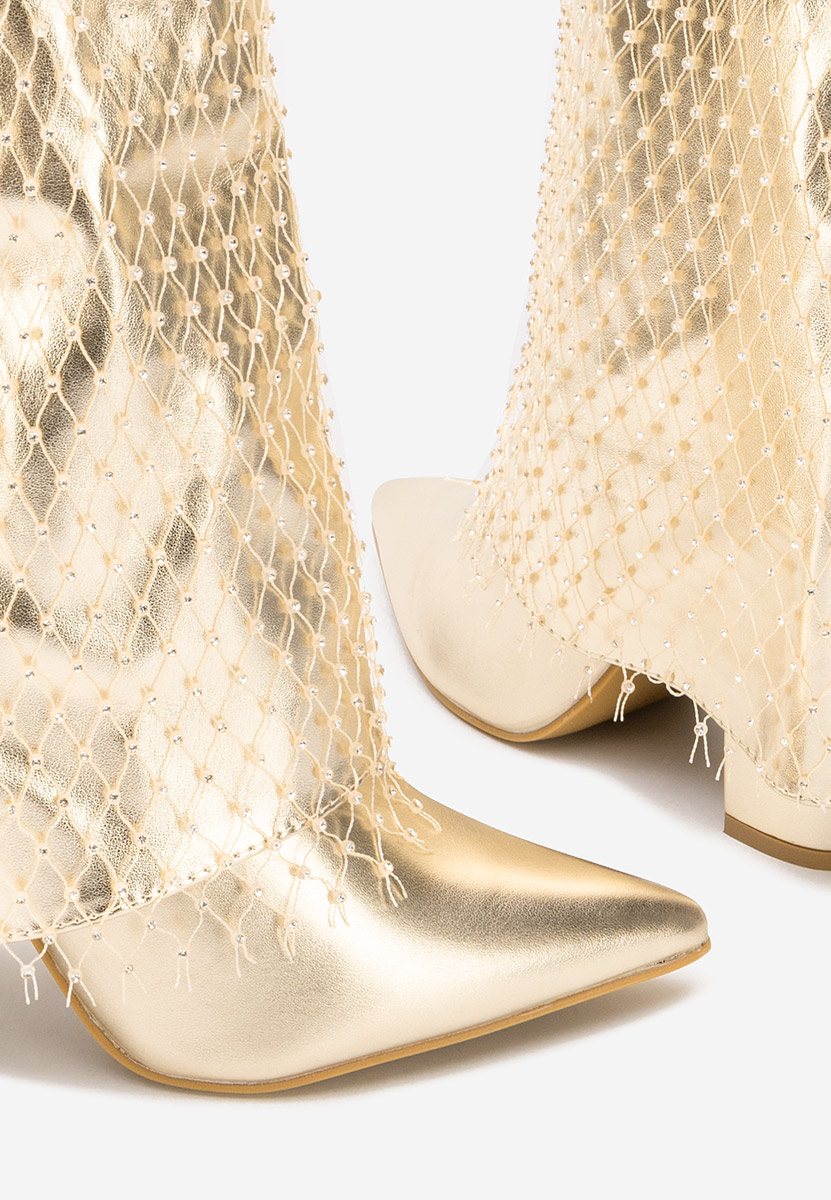 Μποτάκια με χοντρό τακούνι Almaria V2 χρυσα