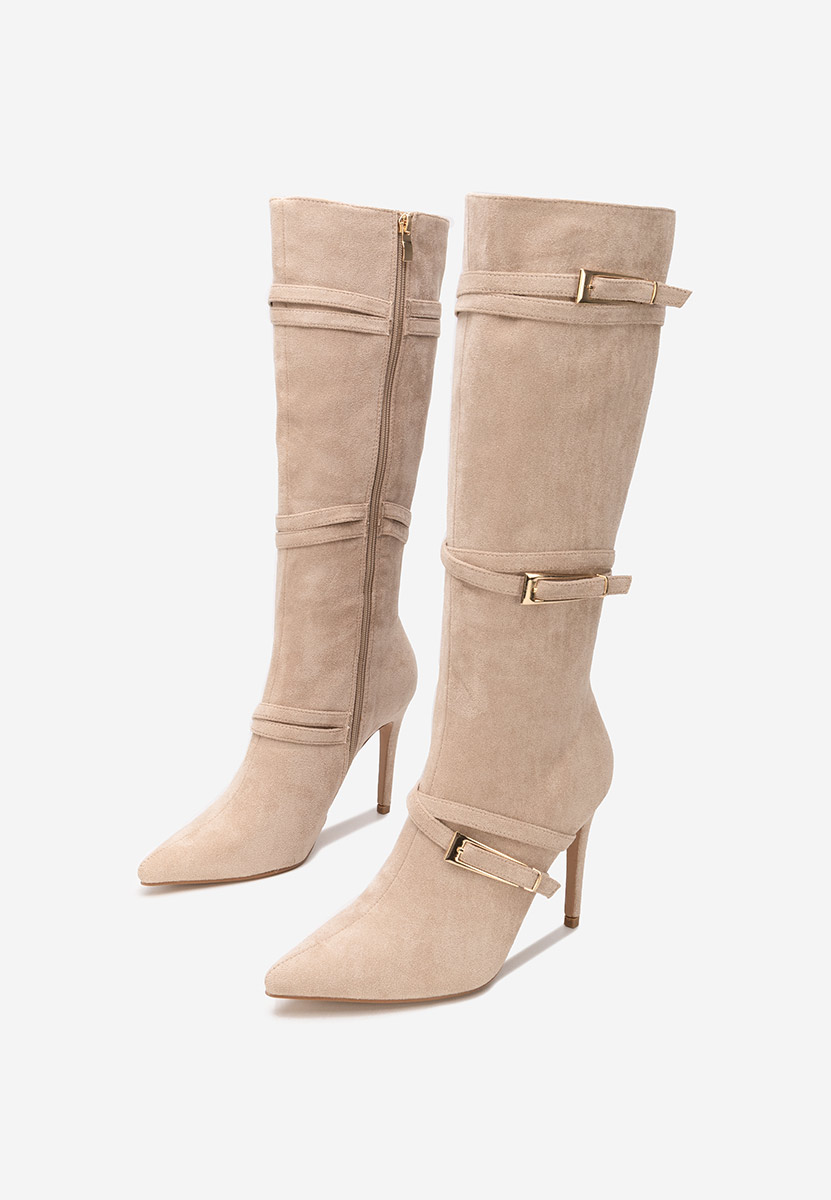Μπότες με λεπτό τακούνι Ernesia μπεζ