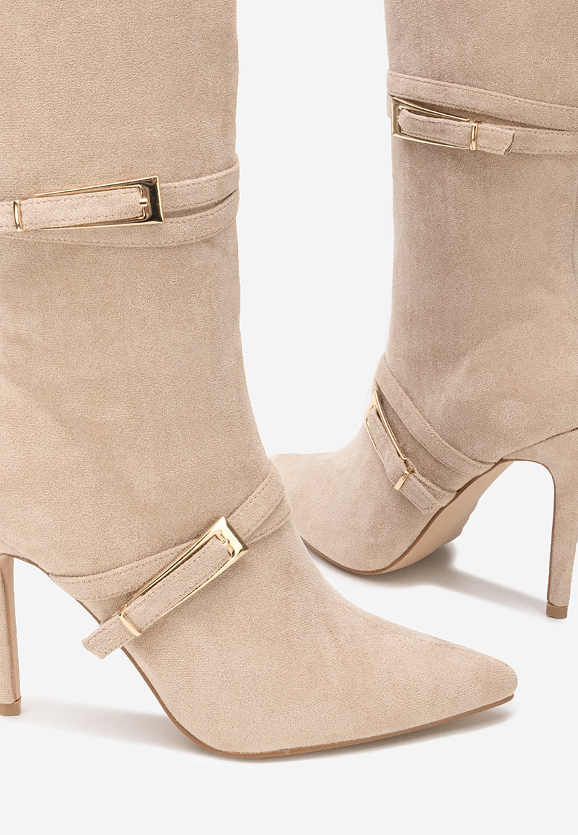 Μπότες με λεπτό τακούνι Ernesia μπεζ