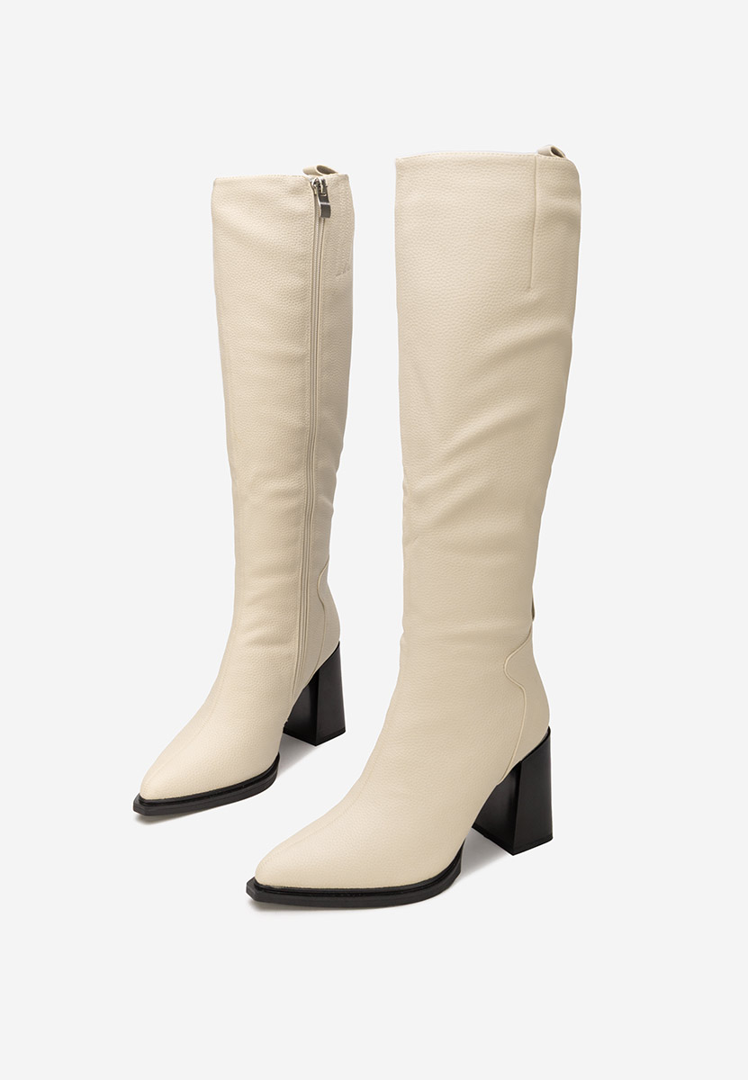 Μπότες με χοντρό τακούνι Ricardia μπεζ