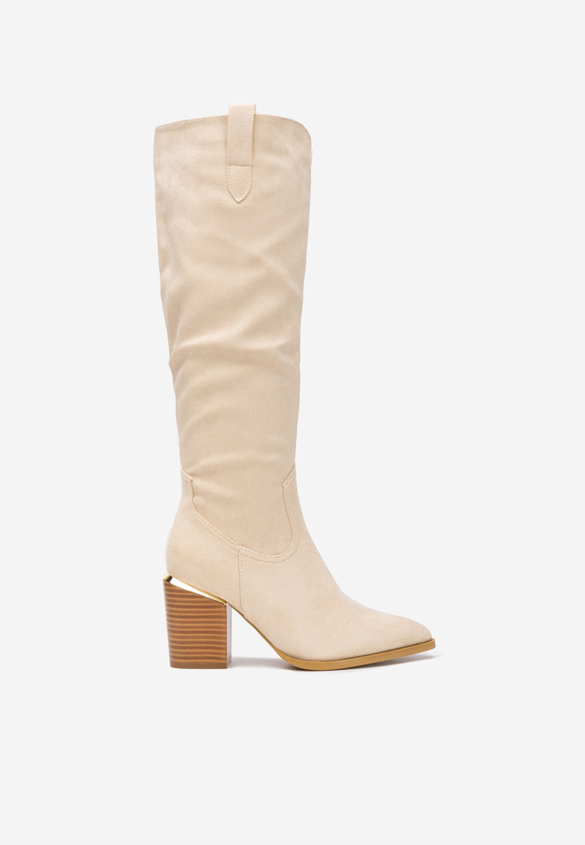 Μπότες με χοντρό τακούνι Jasaria μπεζ