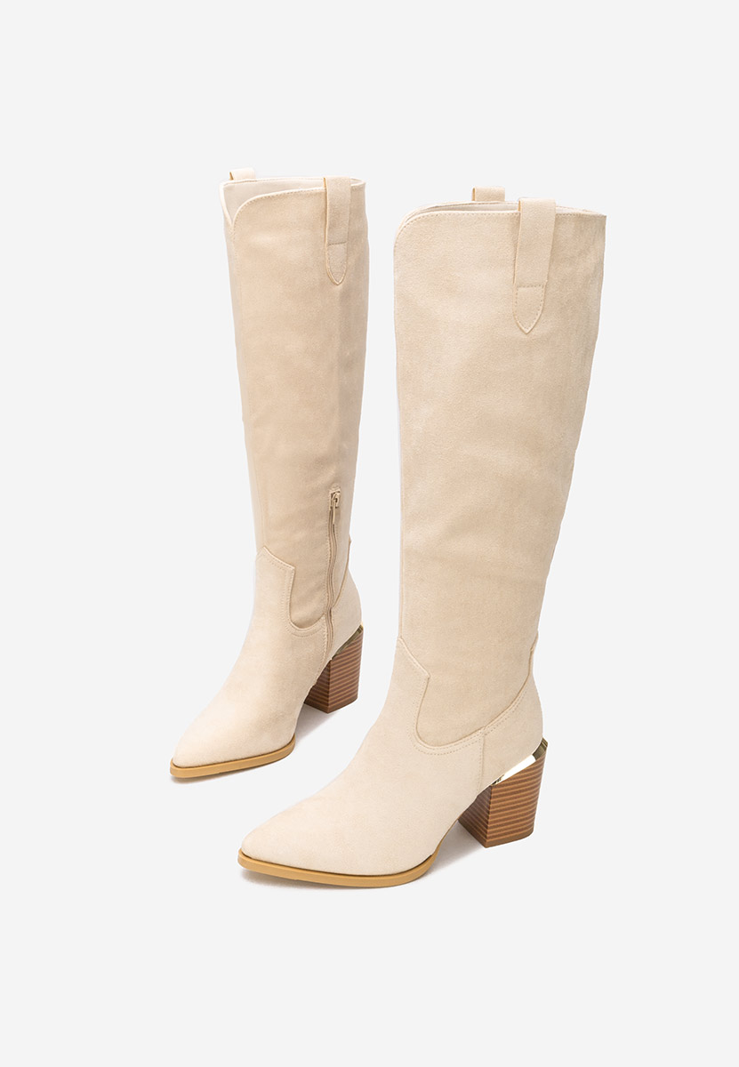 Μπότες με χοντρό τακούνι Jasaria μπεζ