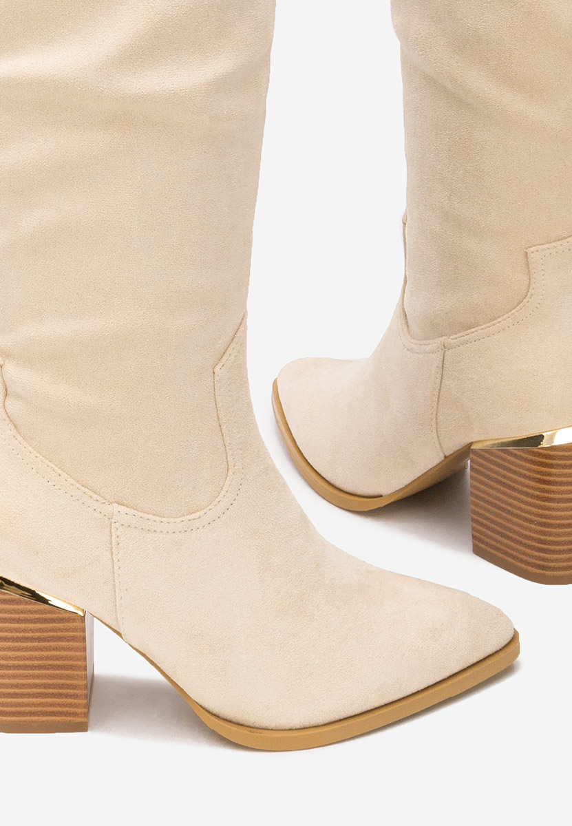 Μπότες με χοντρό τακούνι Jasaria μπεζ