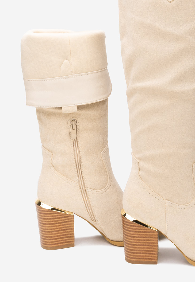 Μπότες με χοντρό τακούνι Jasaria μπεζ