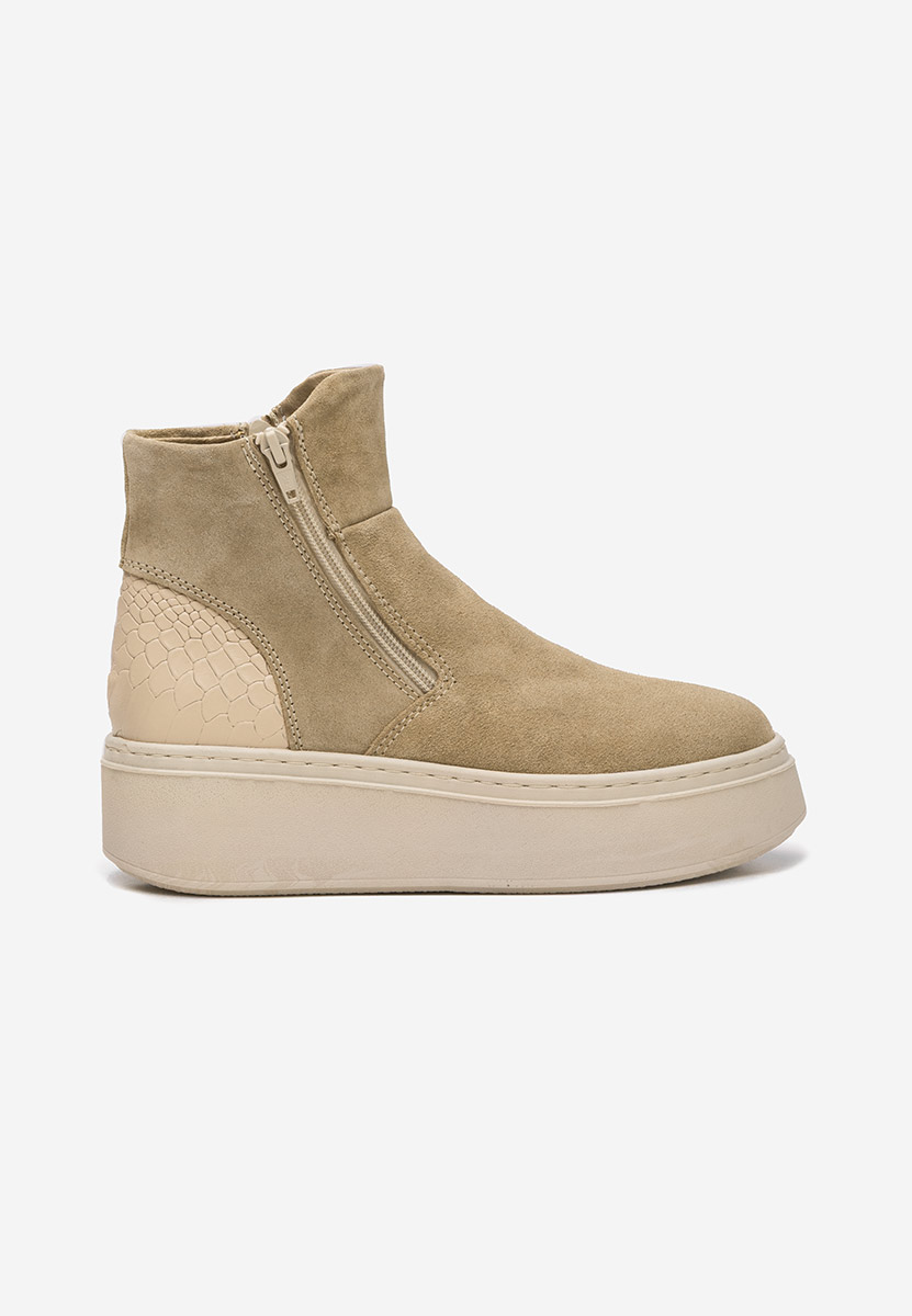 Γυναικεία δερμάτινα μποτάκια Andiora μπεζ