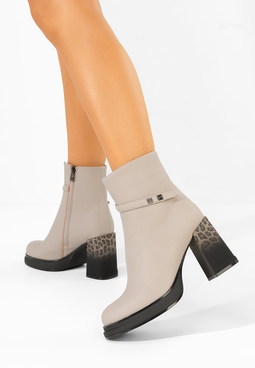 Μποτάκια με χοντρό τακούνι Rannia γκρι