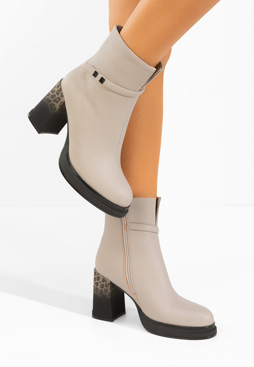 Μποτάκια με χοντρό τακούνι Rannia γκρι