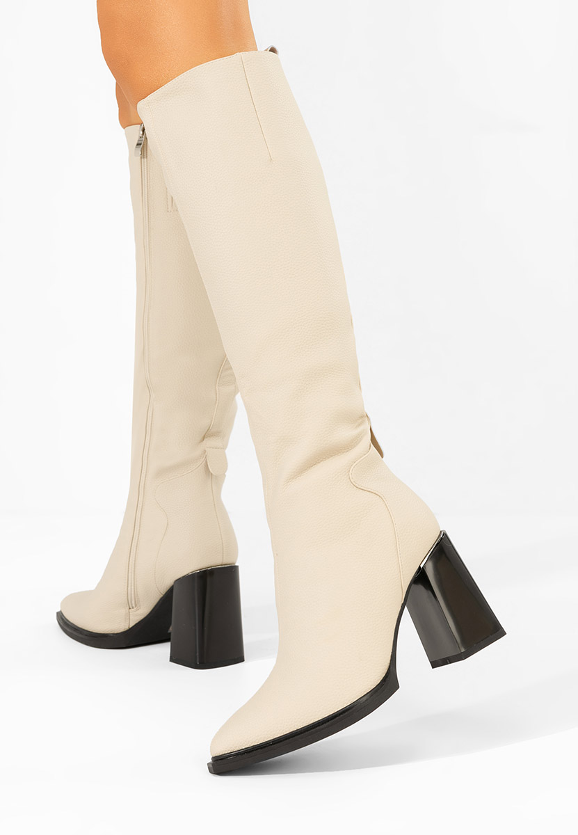 Μπότες με χοντρό τακούνι Ricardia μπεζ