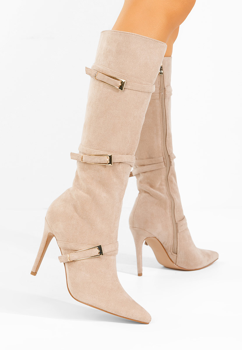 Μπότες με λεπτό τακούνι Ernesia μπεζ