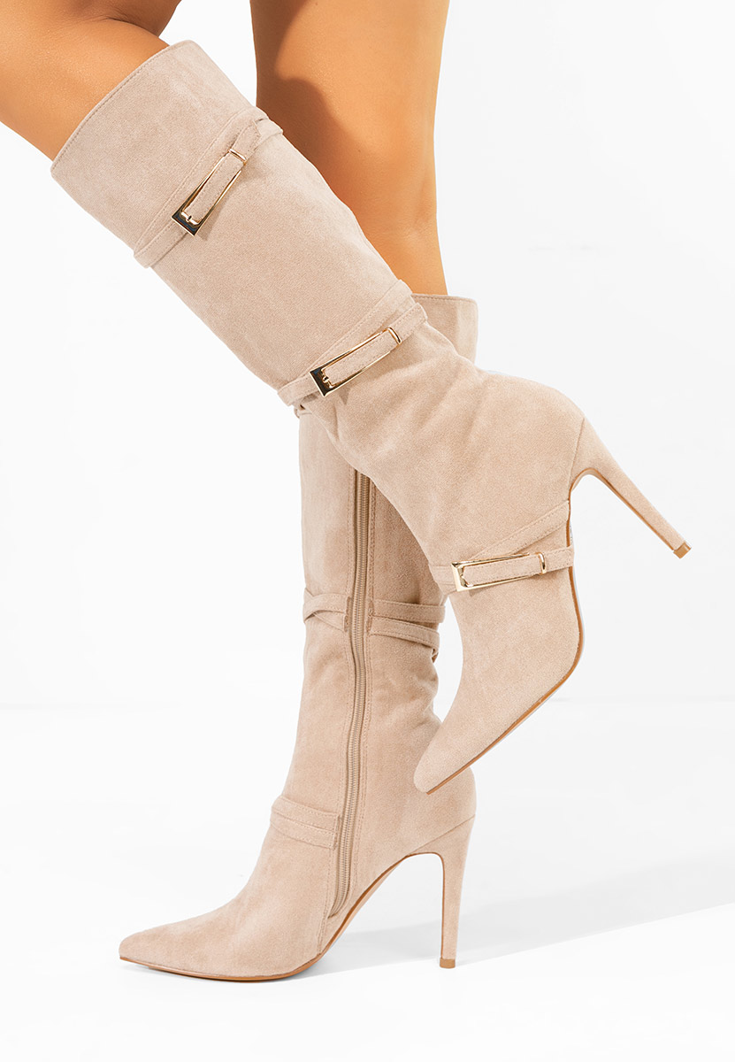 Μπότες με λεπτό τακούνι Ernesia μπεζ