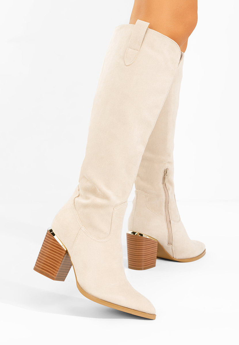 Μπότες με χοντρό τακούνι Jasaria μπεζ