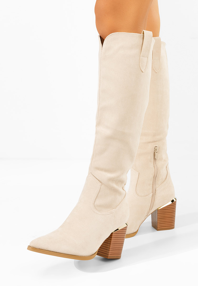 Μπότες με χοντρό τακούνι Jasaria μπεζ