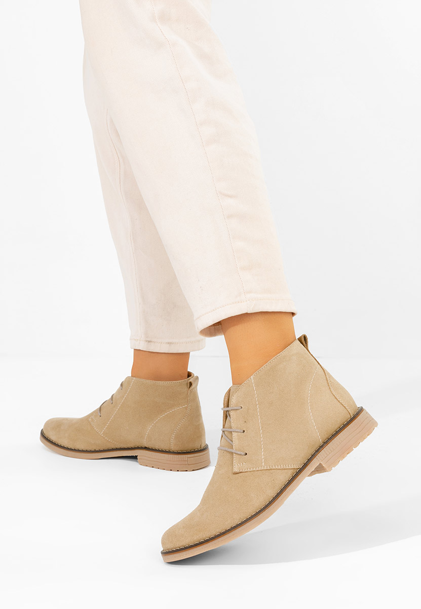 Γυναικεία δερμάτινα μποτάκια Kalisa V5 μπεζ