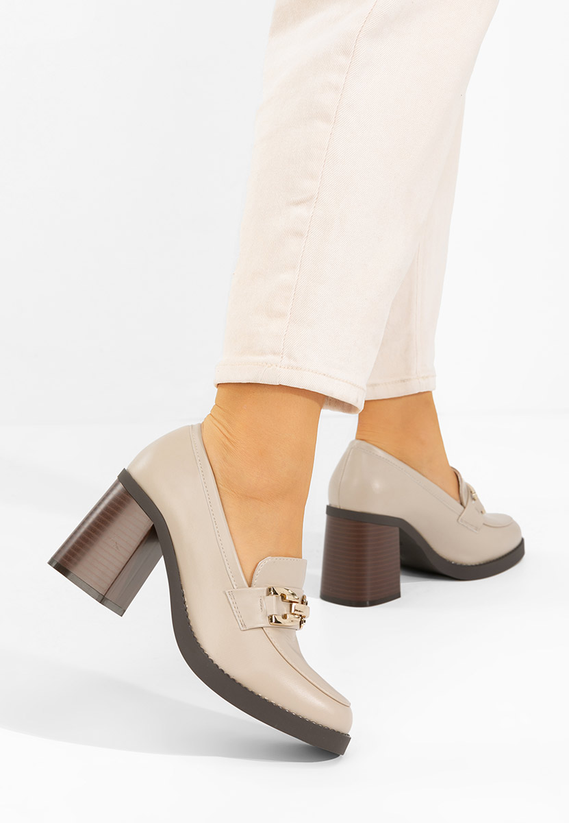 Loafers γυναικεια με τακουνι Zienna μπεζ