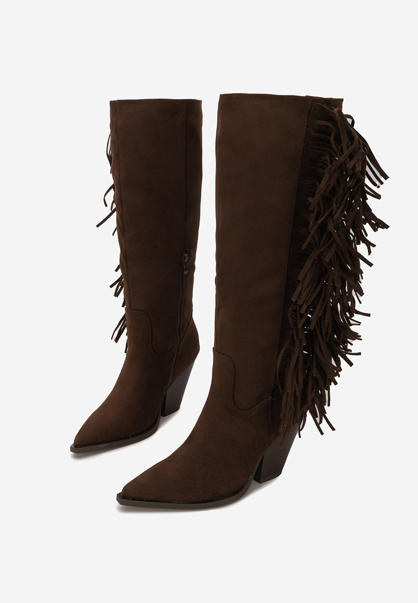 Μπότες με χοντρό τακούνι Brania καφε