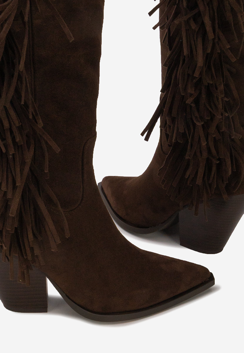 Μπότες με χοντρό τακούνι Brania καφε