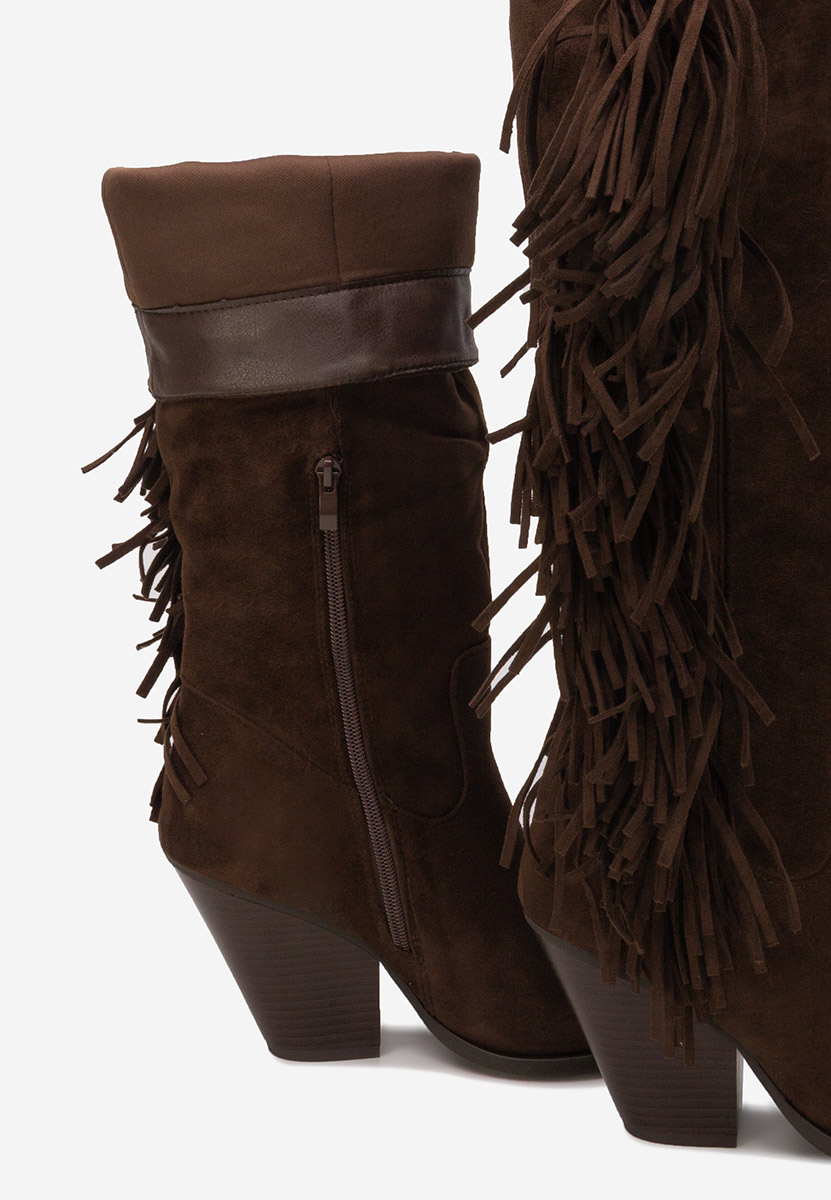 Μπότες με χοντρό τακούνι Brania καφε