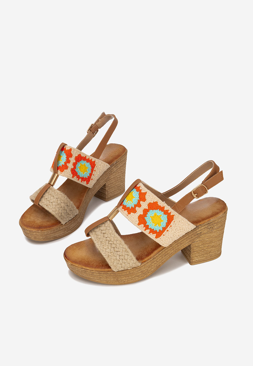 Πέδιλα με χοντρο τακουνι Zeina V3 μπεζ