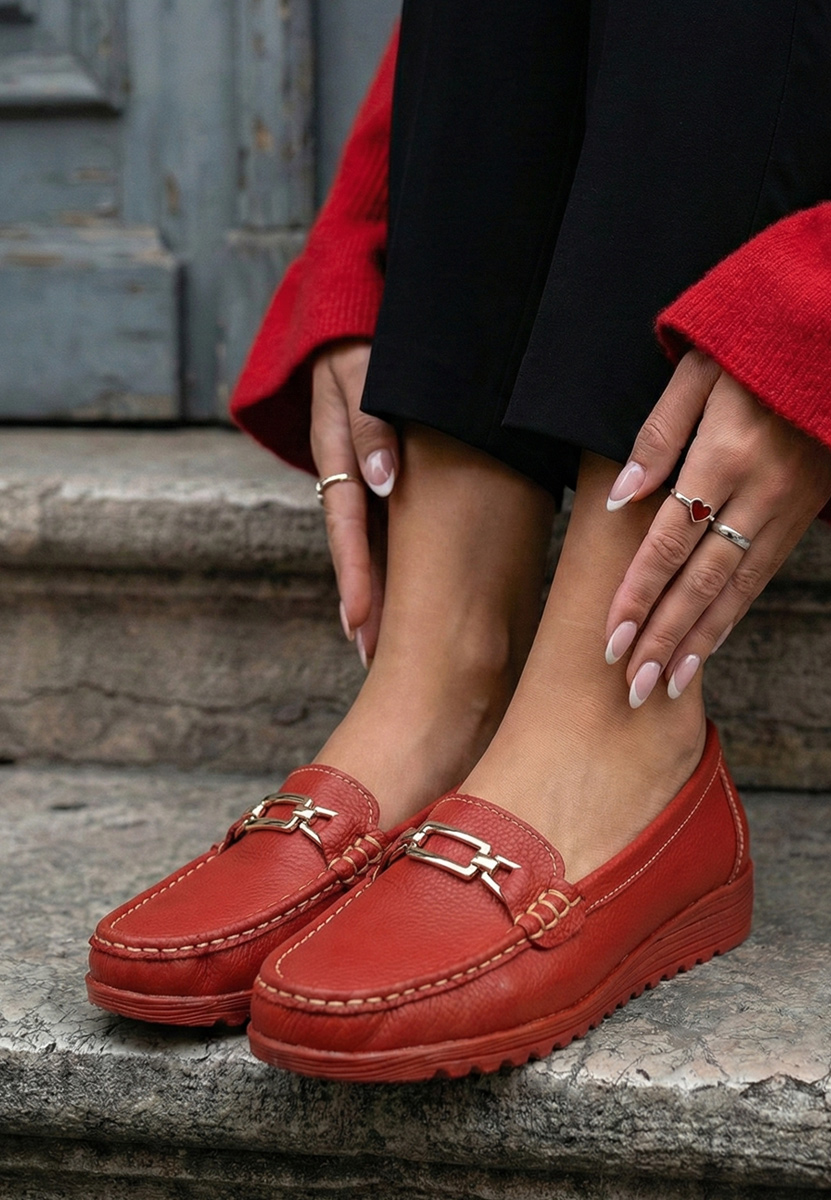 Μοκασίνια γυναικεια δερματινα Fahima κοκκινο