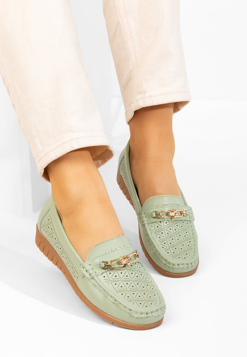 Μοκασίνια γυναικεια δερματινα Giona πρασινο