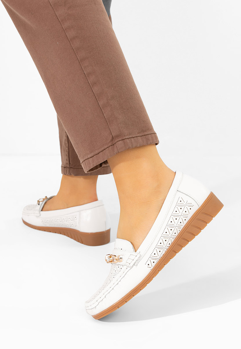 Μοκασίνια γυναικεια δερματινα Giona λευκά