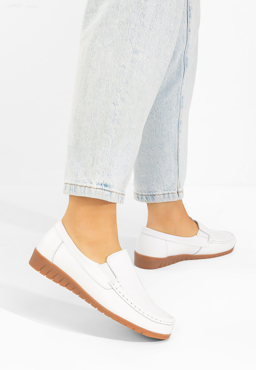 Μοκασίνια γυναικεια δερματινα Panoma λευκά