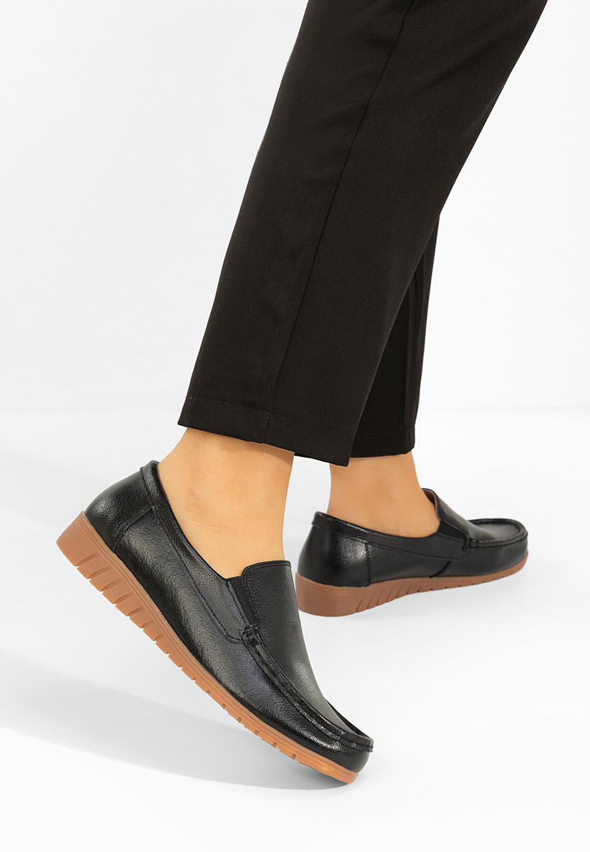 Μοκασίνια γυναικεια δερματινα Panoma μαύρα