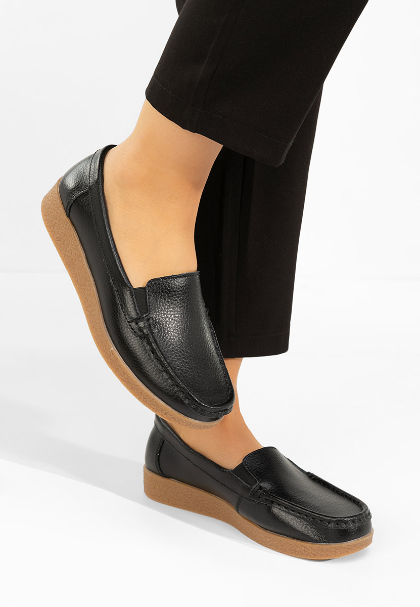 Δερμάτινα μοκασινια γυναικεια Nerida μαύρα