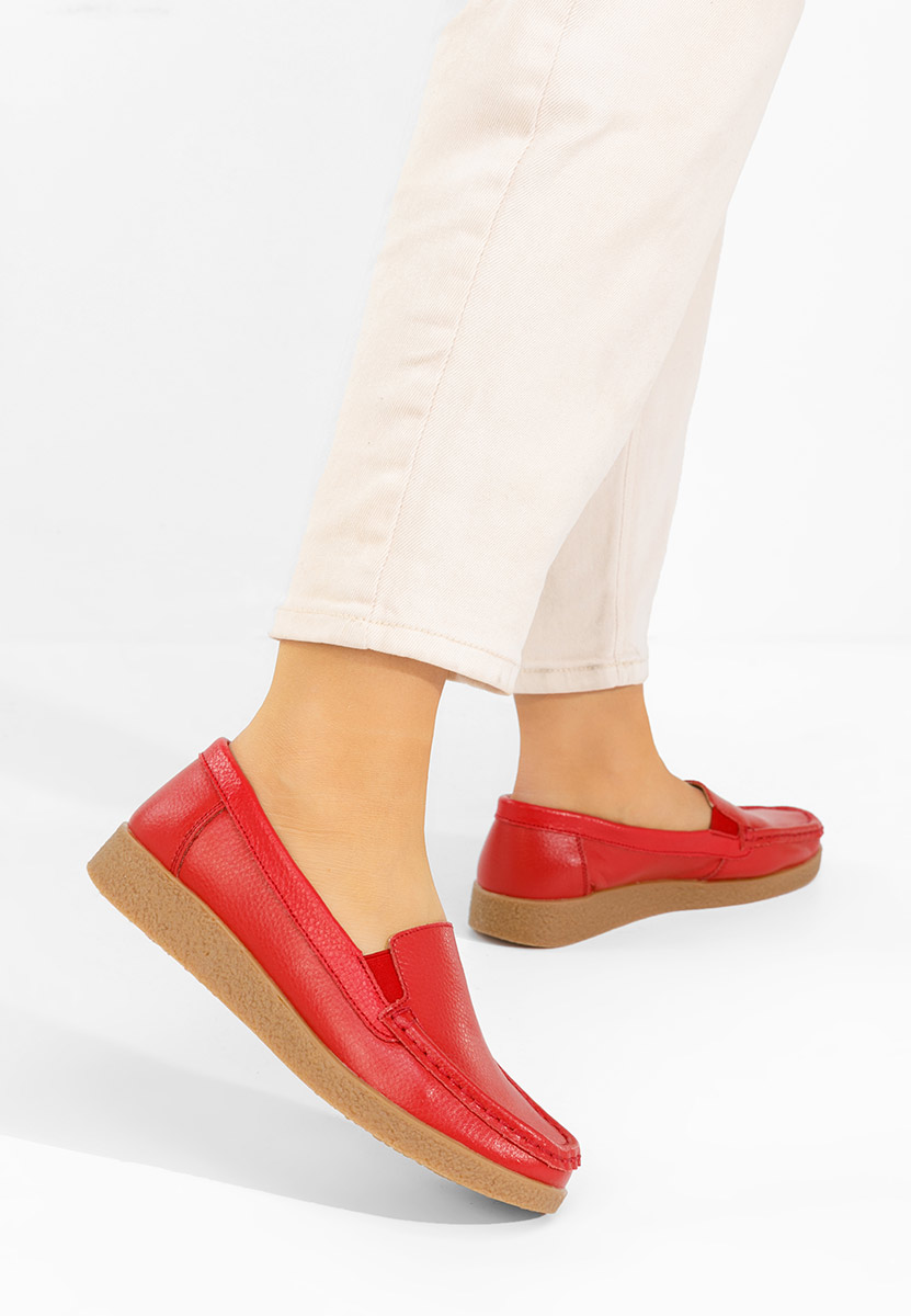 Δερμάτινα μοκασινια γυναικεια Nerida κοκκινο