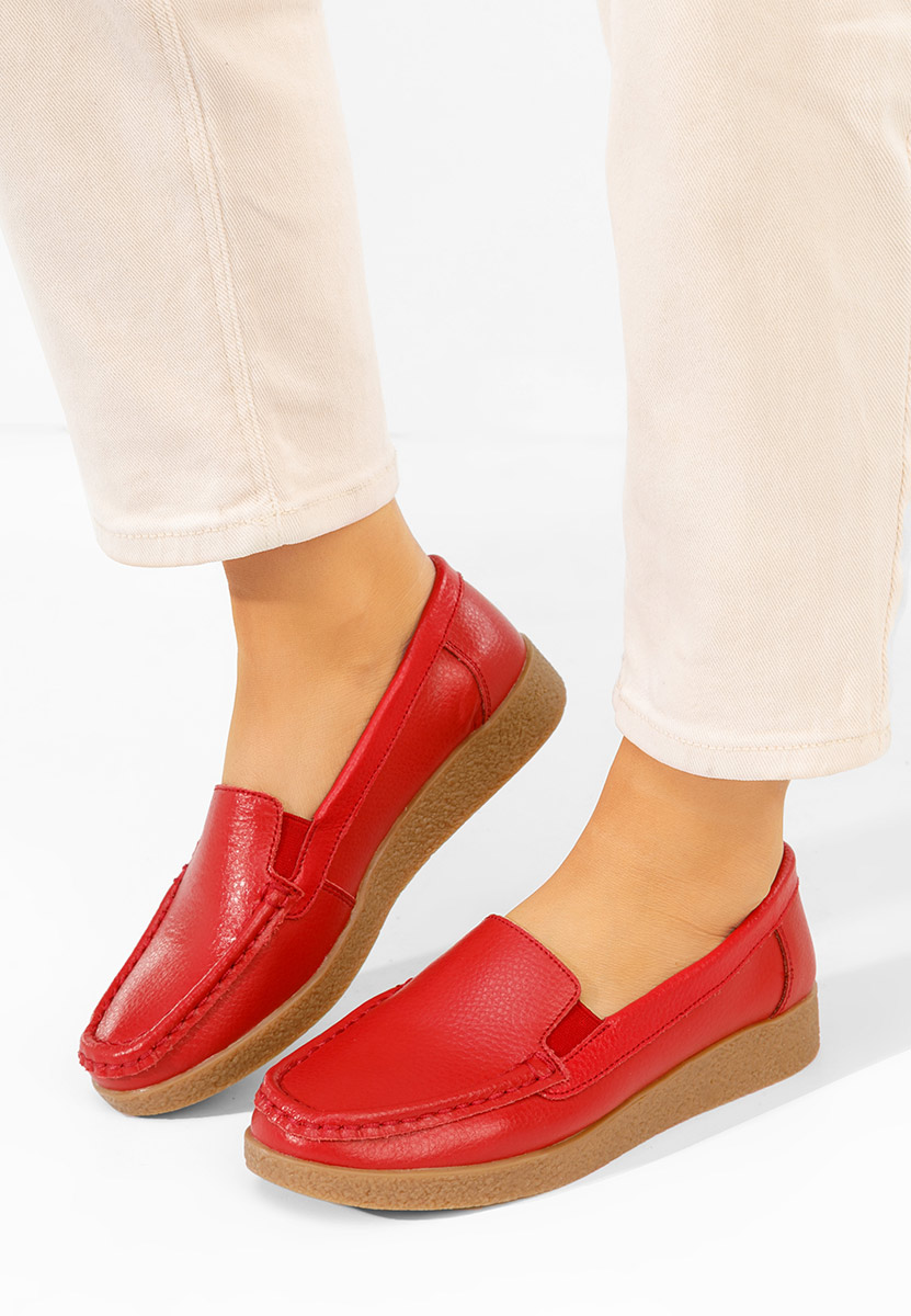 Δερμάτινα μοκασινια γυναικεια Nerida κοκκινο