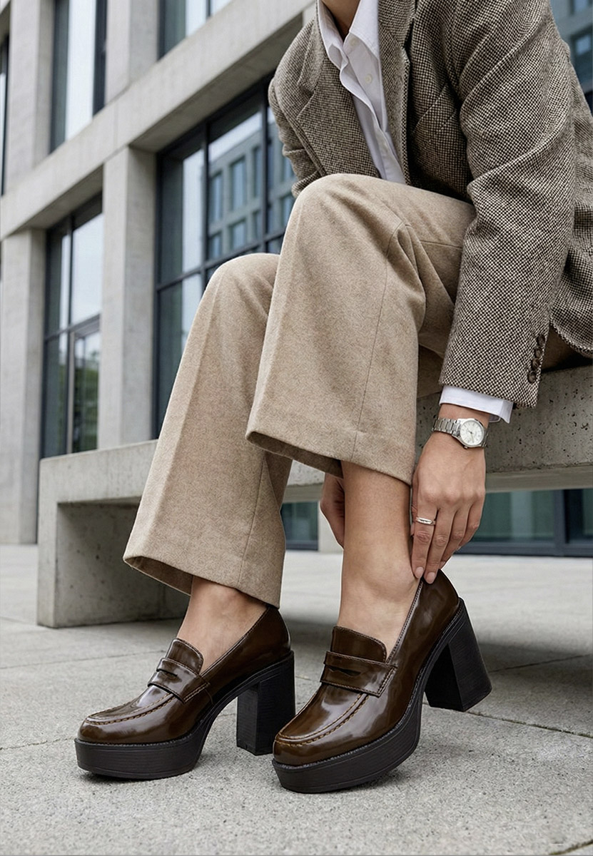 Loafers γυναικεια με τακουνι Meilani καφε