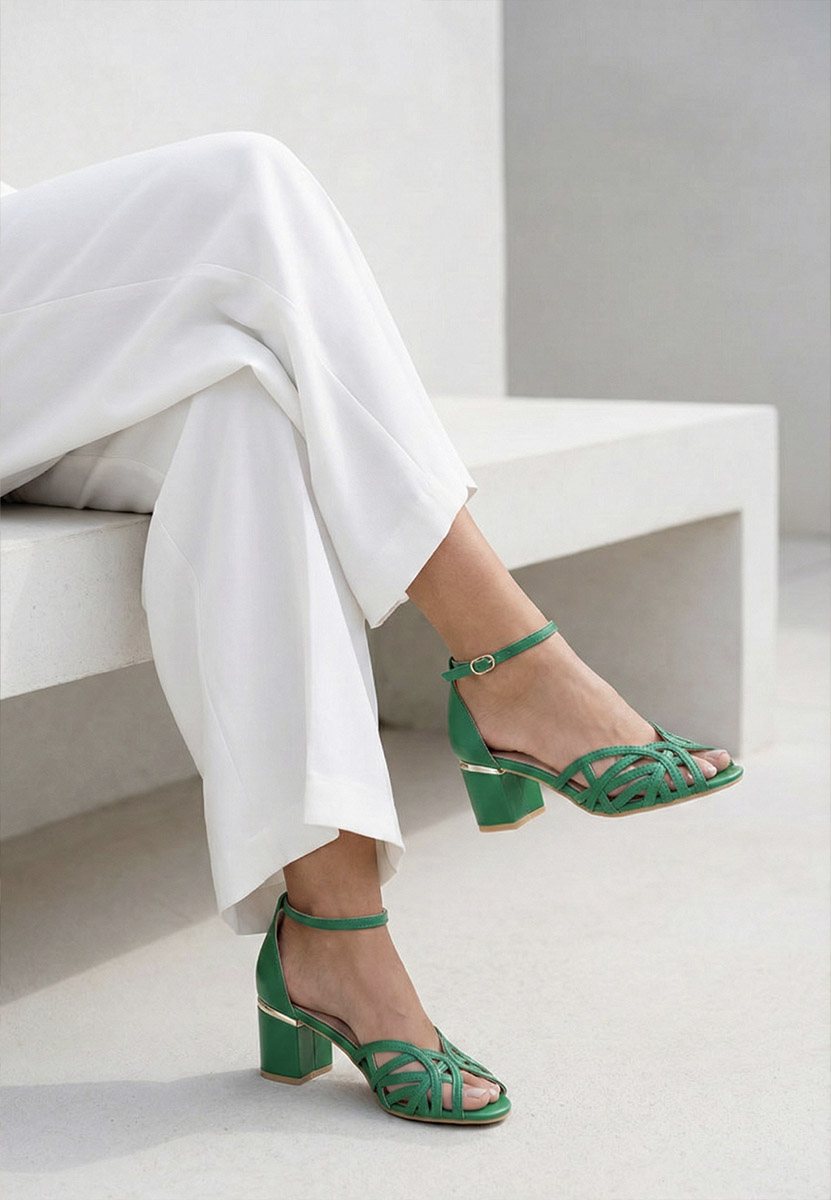 Πέδιλα με χοντρο τακουνι Luigina πρασινο