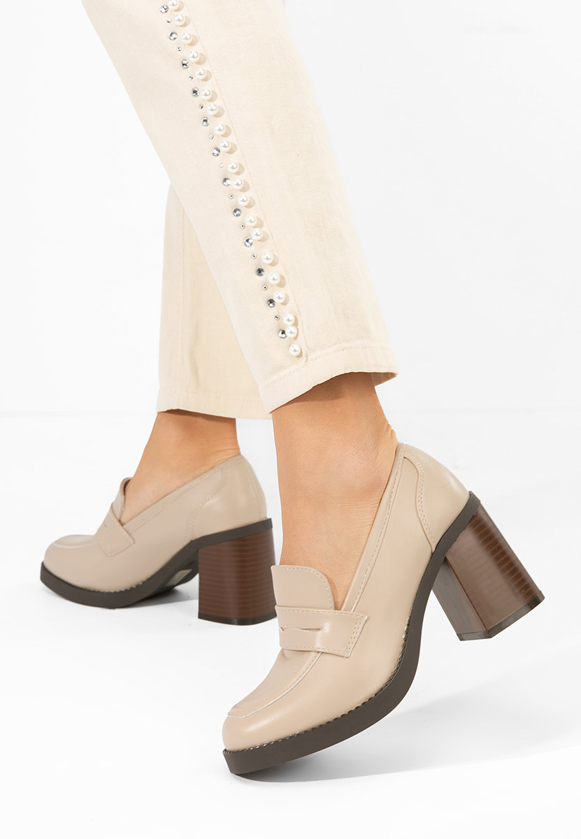 Loafers γυναικεια με τακουνι Zenova μπεζ