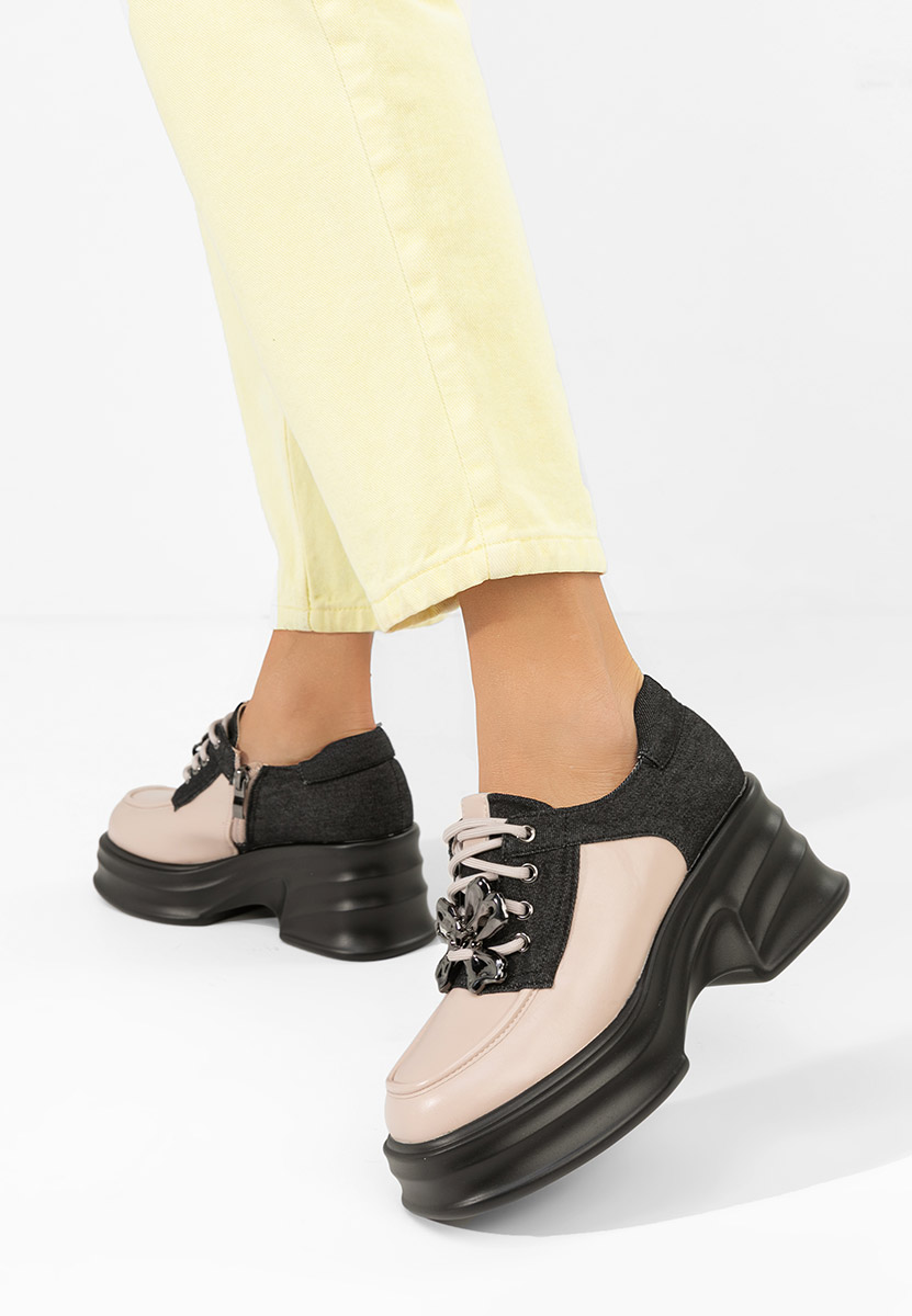 Loafers γυναικεια με τακουνι Manilla μπεζ