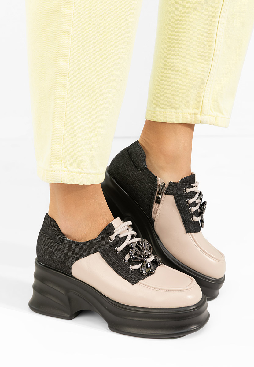 Loafers γυναικεια με τακουνι Manilla μπεζ