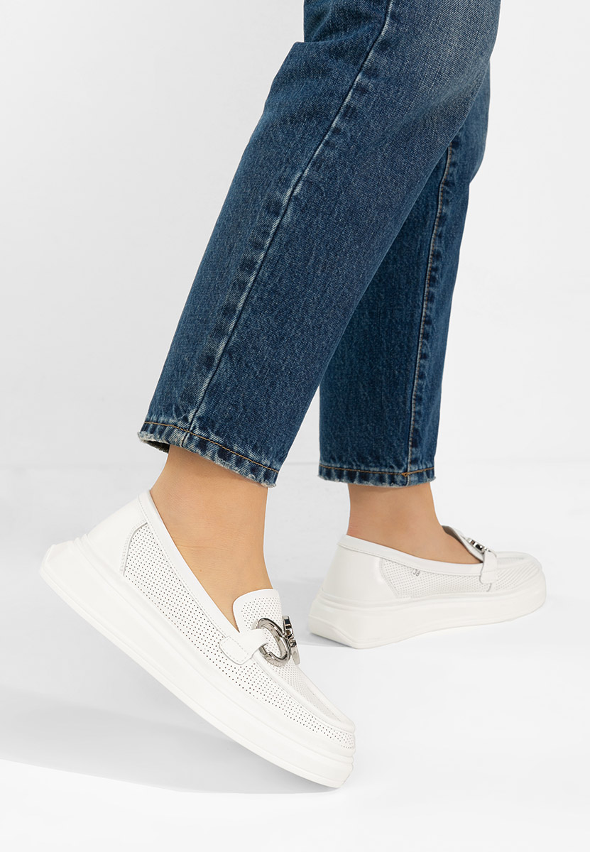 Μοκασίνια γυναικεια δερματινα Hermiona λευκά