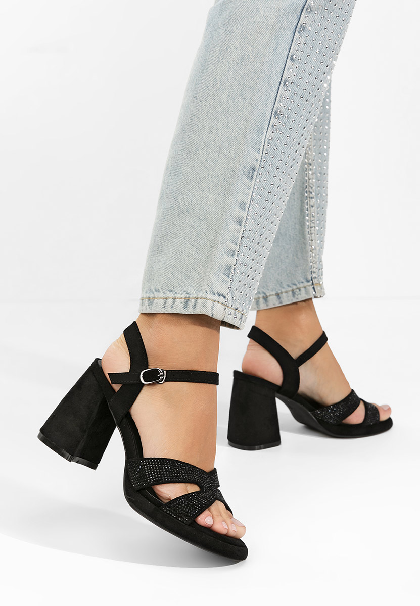 Πέδιλα με χοντρο τακουνι Madrigal Μαύρα