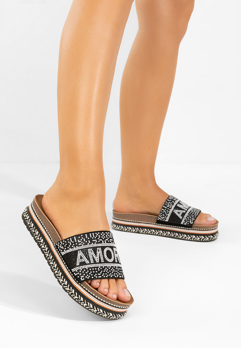 Παντόφλες με πλατφόρμα Alezia μαύρα