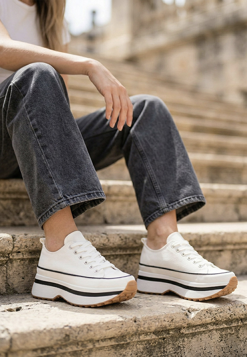 Γυναικεία πανινα πλατφόρμες Cathleen λευκά