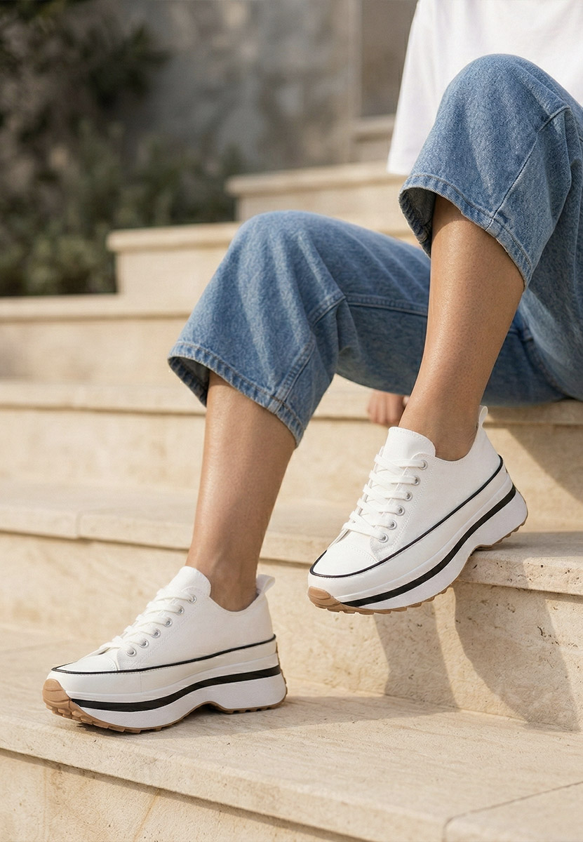 Γυναικεία πανινα πλατφόρμες Cathleen λευκά