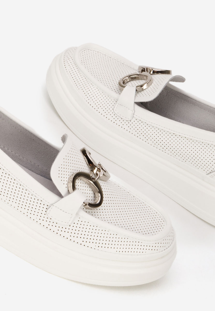 Μοκασίνια γυναικεια δερματινα Hermiona λευκά