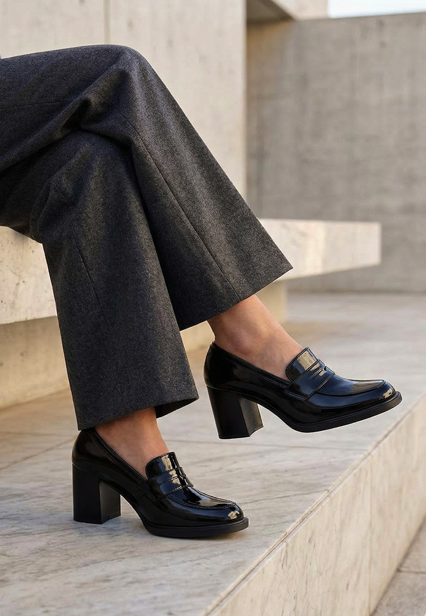 Loafers γυναικεια με τακουνι Odesia V4 μαύρα