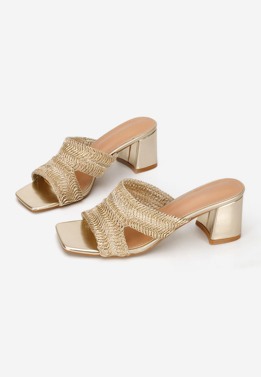 Mules με χοντρο τακουνι Nely χρυσο