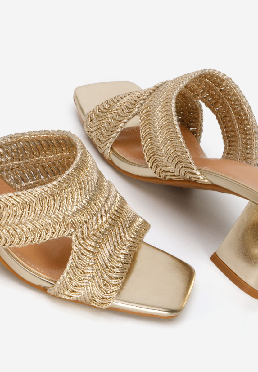 Mules με χοντρο τακουνι Nely χρυσο