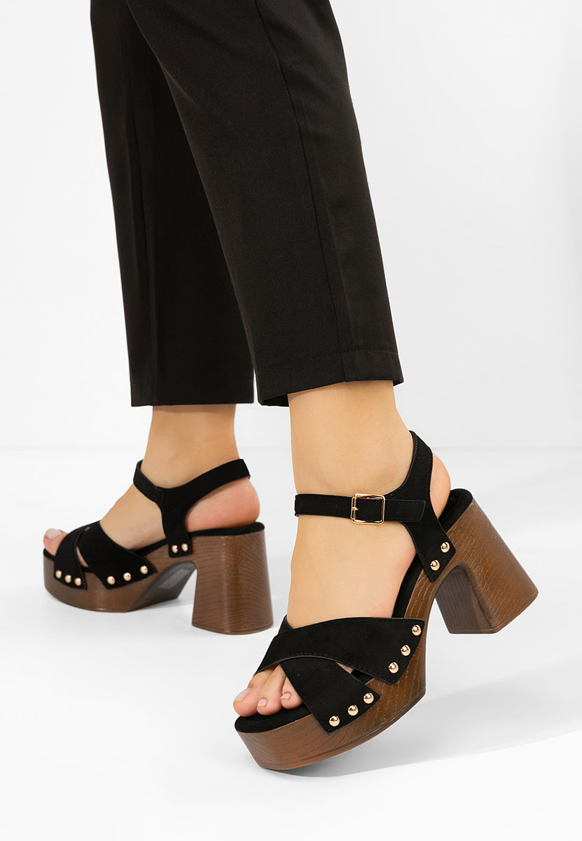 Πέδιλα με χοντρο τακουνι Radiana Μαύρα