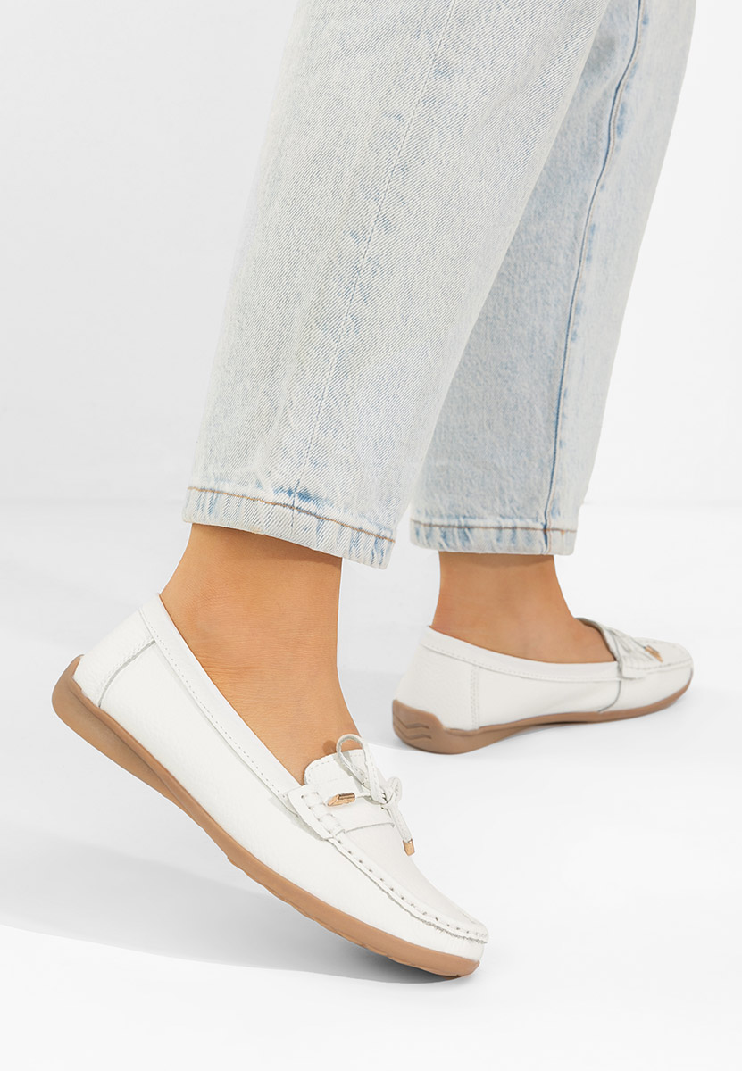Μοκασίνια γυναικεια δερματινα Nemesia λευκά