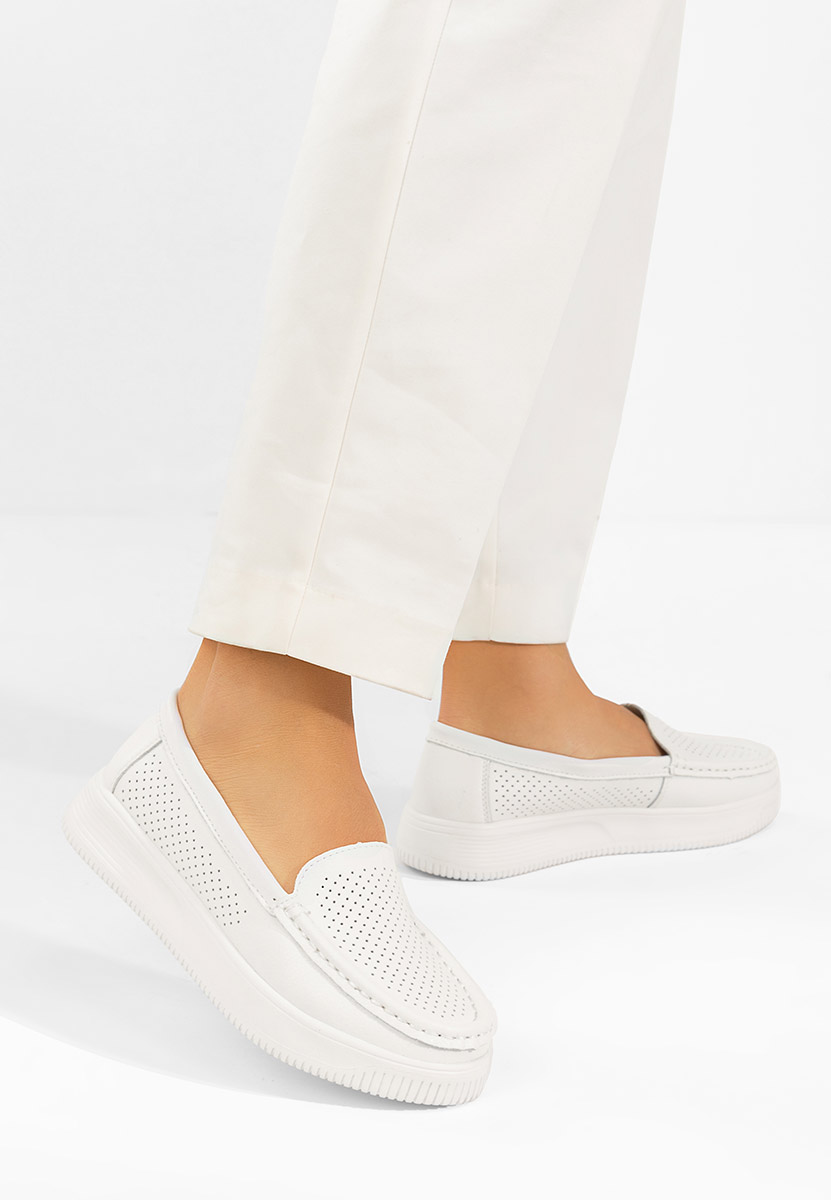 Μοκασίνια γυναικεια δερματινα Sabiria λευκά