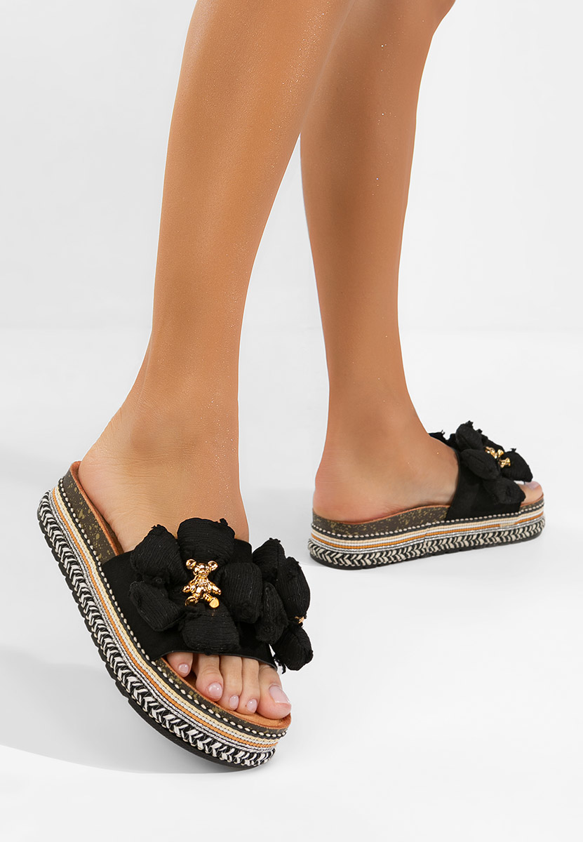 Παντόφλες με πλατφόρμα Amnia μαύρα