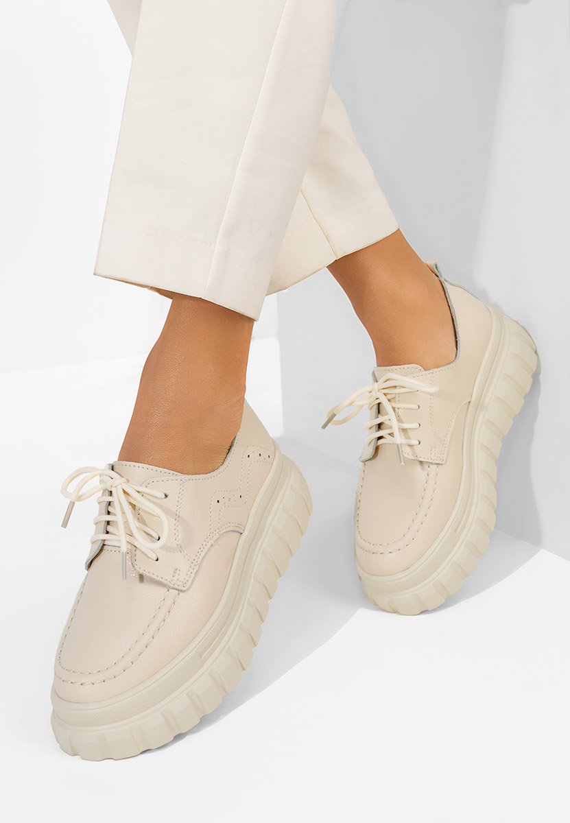 Δερμάτινα μοκασινια γυναικεια Camya μπεζ