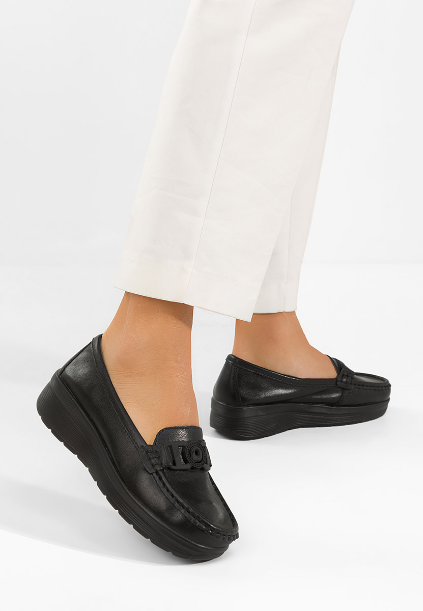 Δερμάτινα μοκασινια γυναικεια Gabielia μαύρα